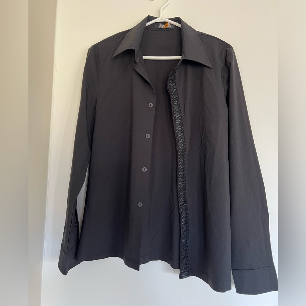 Brand new Men Leather Trim Button Down Slim Fit Dress Shirt